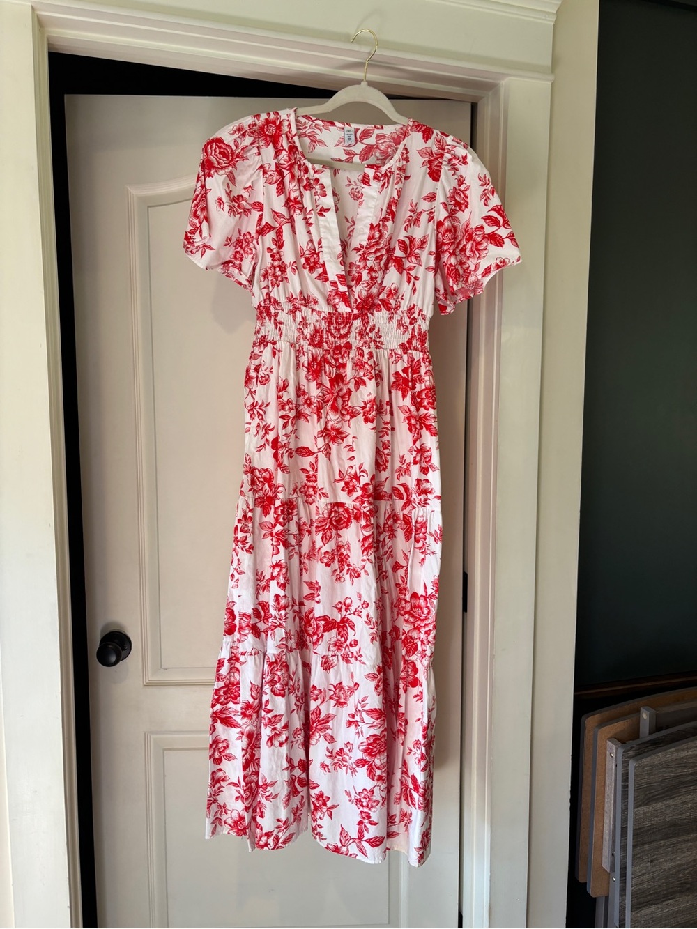 Chicwish White Maxi Dress with Red Floral Print